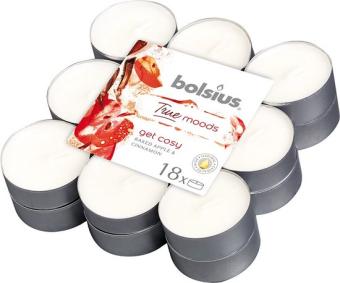 Bolsius Fragrance Tea Light True Moods Get Cosy 18 pieces. 4 burning hours each. A real ''feel good'' fragrance with apple, cinnamon, clove, vanilla, caramel and musk.