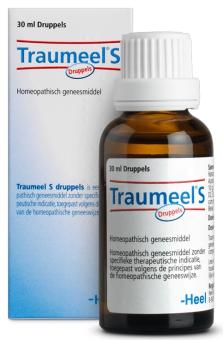 Heel Traumeel S. Drops.     For use in pain caused by sprain, strain or contusion, in muscle pain