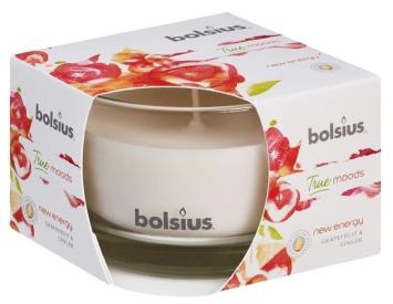 Bolsius Vela perfumada en vidrio True Moods New Energy 80/50.    18 horas de combustión. Una fragancia cítrica y picante con pomelo, naranja, limón y elementos de jengibre picante.