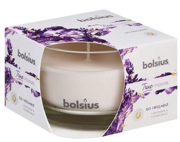 Bolsius Scented candle in glass True Moods So Relaxed 80/50.    18 burning hours. A rich relaxing fragrance with lavender , chamomile and warm balsamic accents in the background.