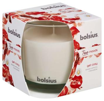 Bolsius Geurkaars in glas True Moods Get Cosy 63/90.    24 branduren. Een echte ''feel good '' geur met appel ,kaneel , kruidnagel ,vanille , karamel en musk.