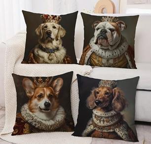 Royal Dog kussenhoes.     Prachtige kussenhoes met Engelse Bulldog, Teckel, Golden Retriever of Corgi met kroon.