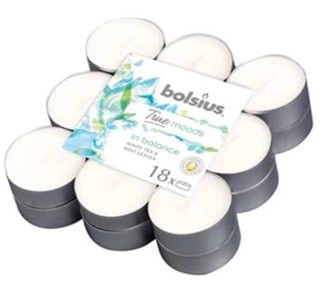 Bolsius Fragrance Tealight True Moods In Balance 18 pcs.    4 burning hours each. A fresh fragrance with white tea , green herbs and mint leaves on a woody background.